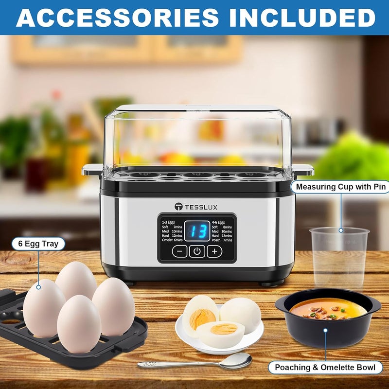 Teslux Electric Rapid Egg Cooker, 6 Egg Capacity for Hard Boiled Eggs, Poached Eggs, Scrambled Eggs, or Omelets Maker with Auto Shut Off (Sliver) - Image 5
